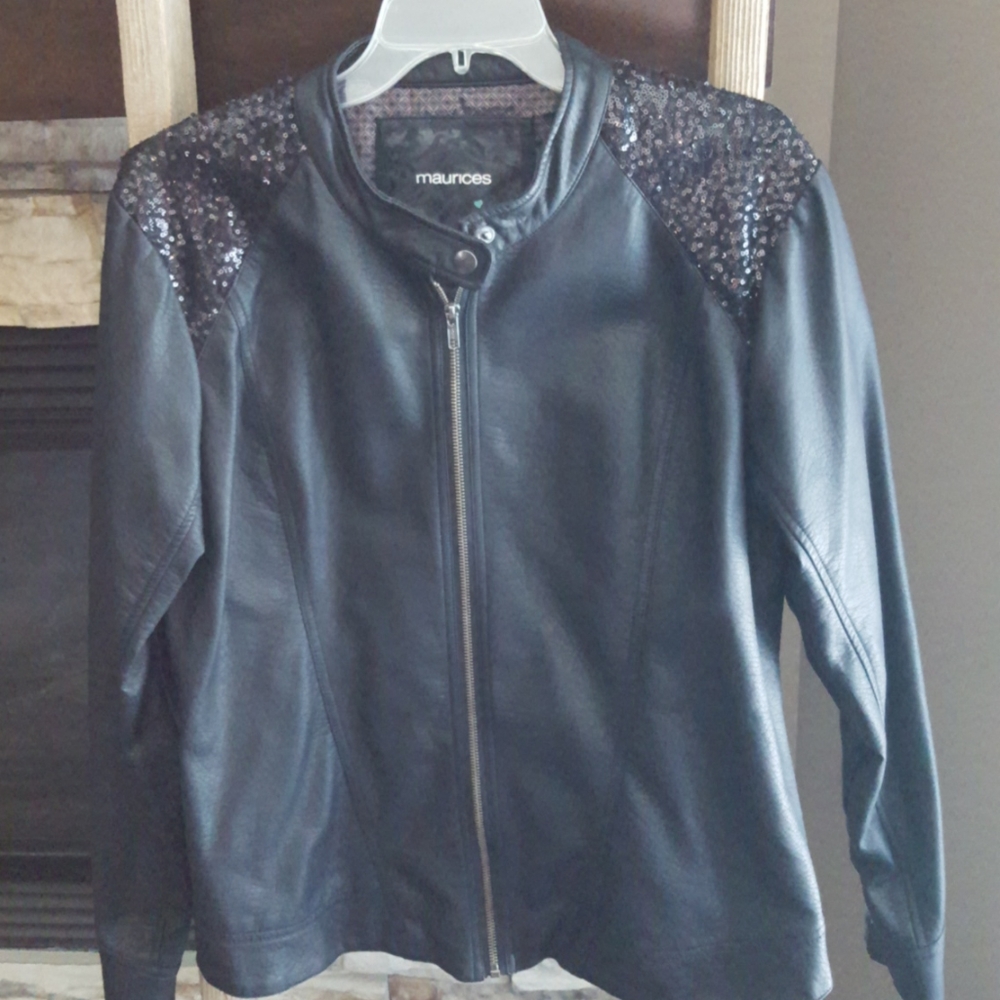 Stylish Leather Jacket w/ shiny sequin embellishment